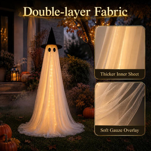 Marlowe — 4Ft Lighted Ghost | Wind-Resistant Indoor/Outdoor Halloween Porch Decor with String Lights & Remote