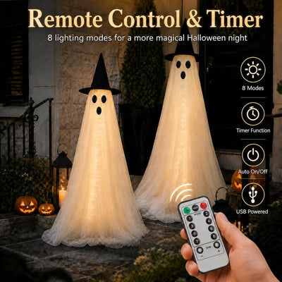 Marlowe — 4Ft Lighted Ghost | Wind-Resistant Indoor/Outdoor Halloween Porch Decor with String Lights & Remote