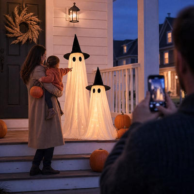 Marlowe — 4Ft Lighted Ghost | Wind-Resistant Indoor/Outdoor Halloween Porch Decor with String Lights & Remote